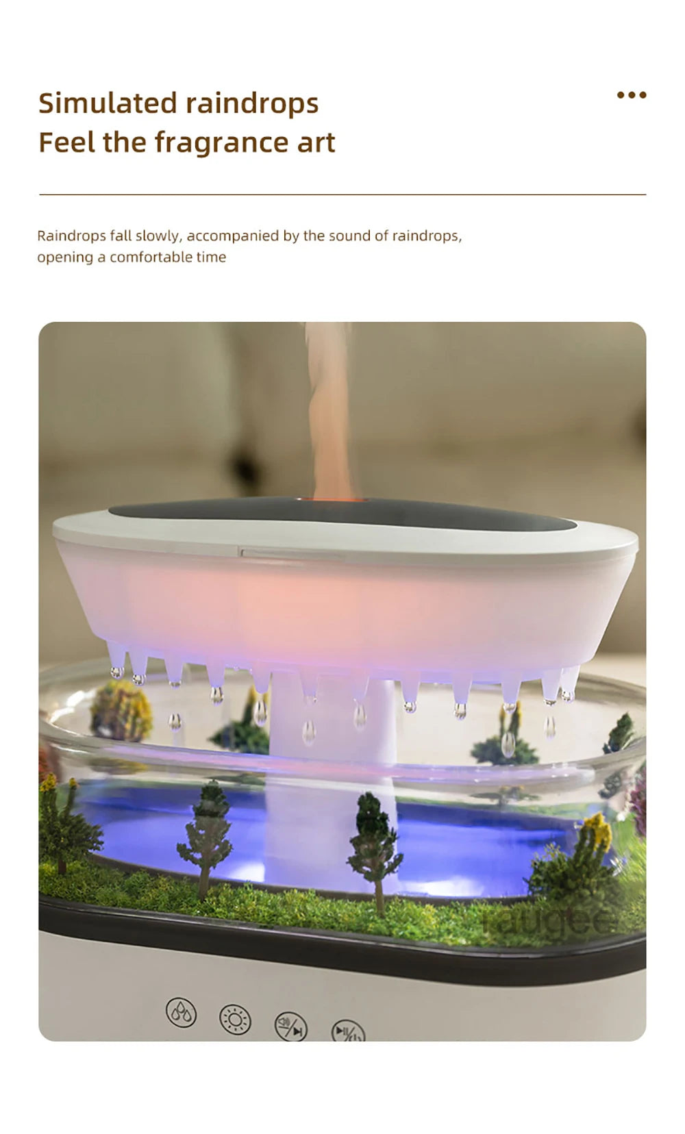Humidifier Essential Oils Diffuser Raindrop Music Humidifier Home Fragrance Aromatherapy Diffuser Colorful Light Air Humidifier