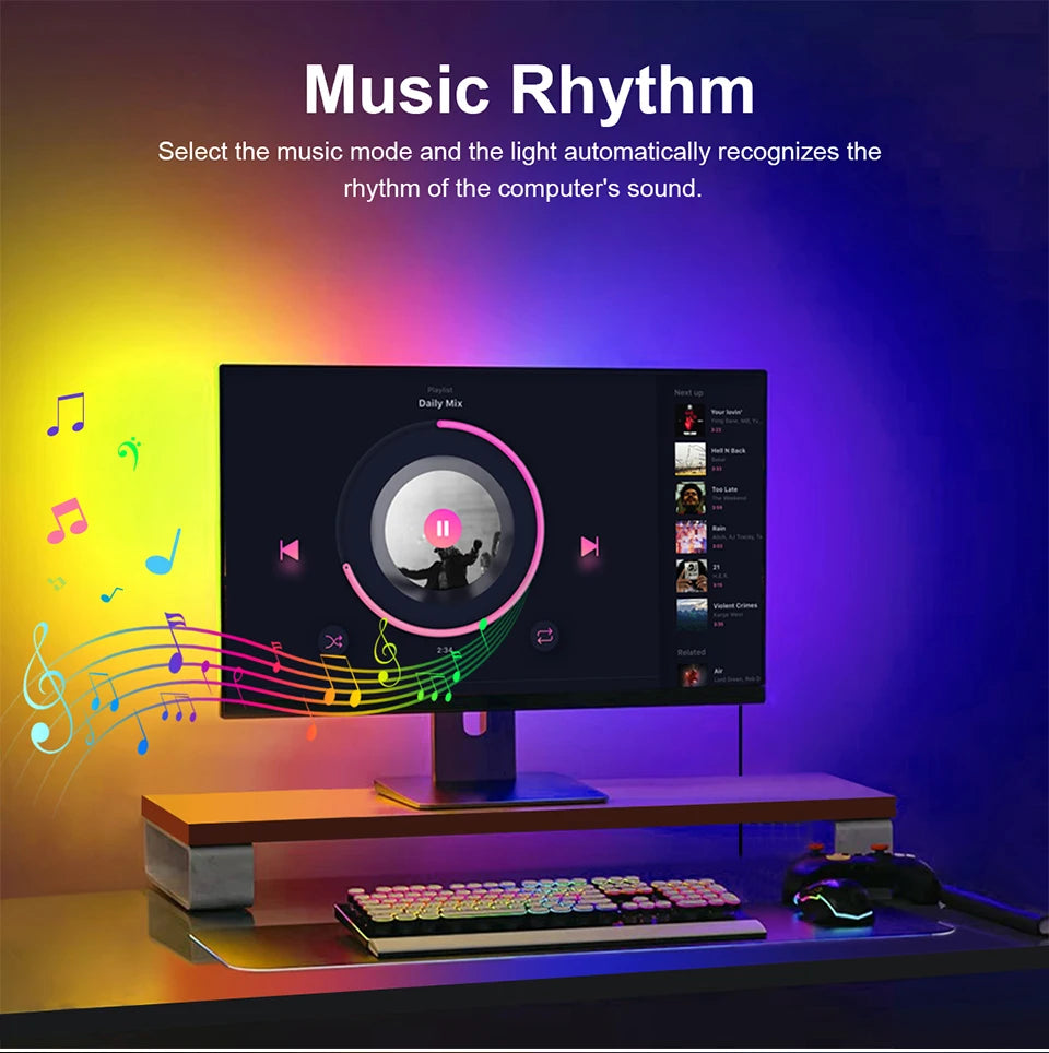 Smart Computer Monitor Sync Ambient USB LED Light Strip RGBIC PC Display Screen Backlight Gaming Decor Support Window/OS System