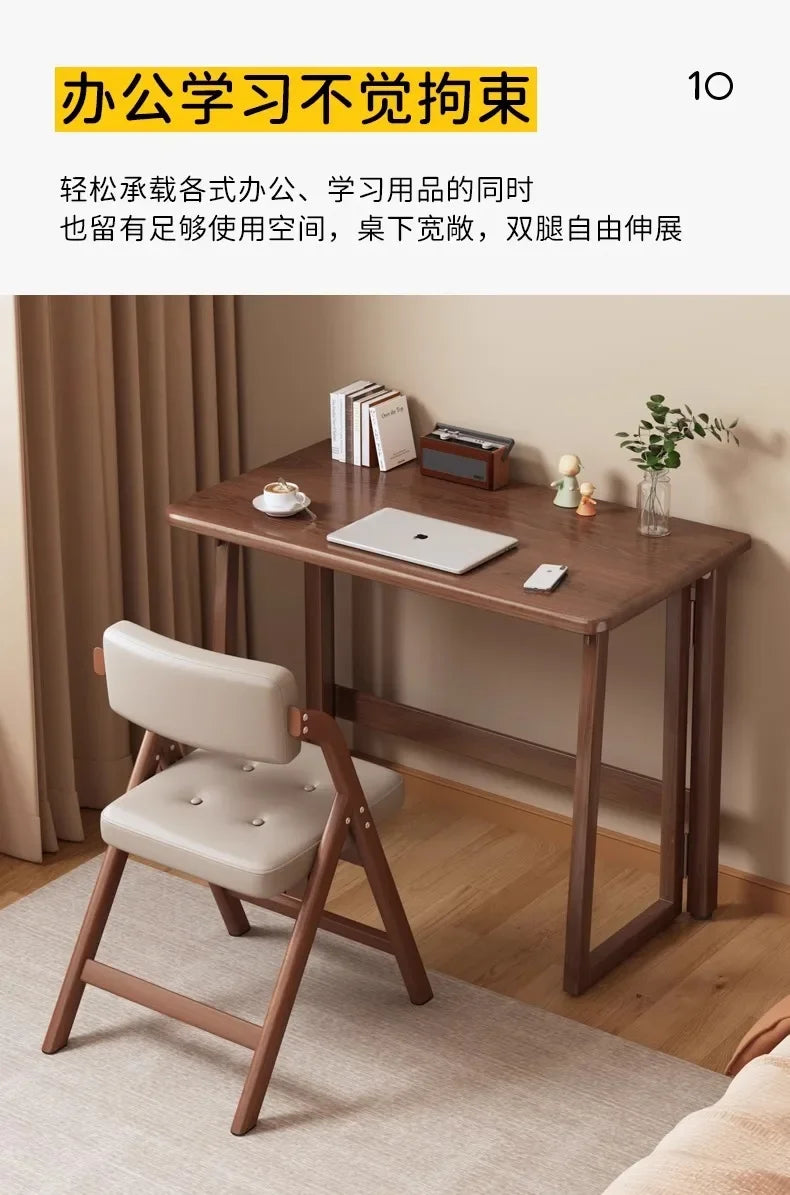Solid Wood Folding Desk for Home Office – No Assembly Computer Table Study Writing Desk 15mm Thick Desktop Small Workstation