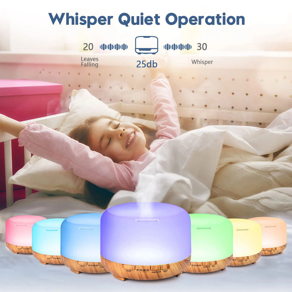 500ML Aroma Diffuser (6 Oils Optional), 5V 2A Essential Oil Aromatherapy Diffuser Humidifier with Remote Control