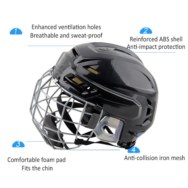 Hockey Helmet Tactical Sports Rugby Adjustable Ice Hockey Helmet with Cage Full/Face Mask Adult Equipment Face Head Protective