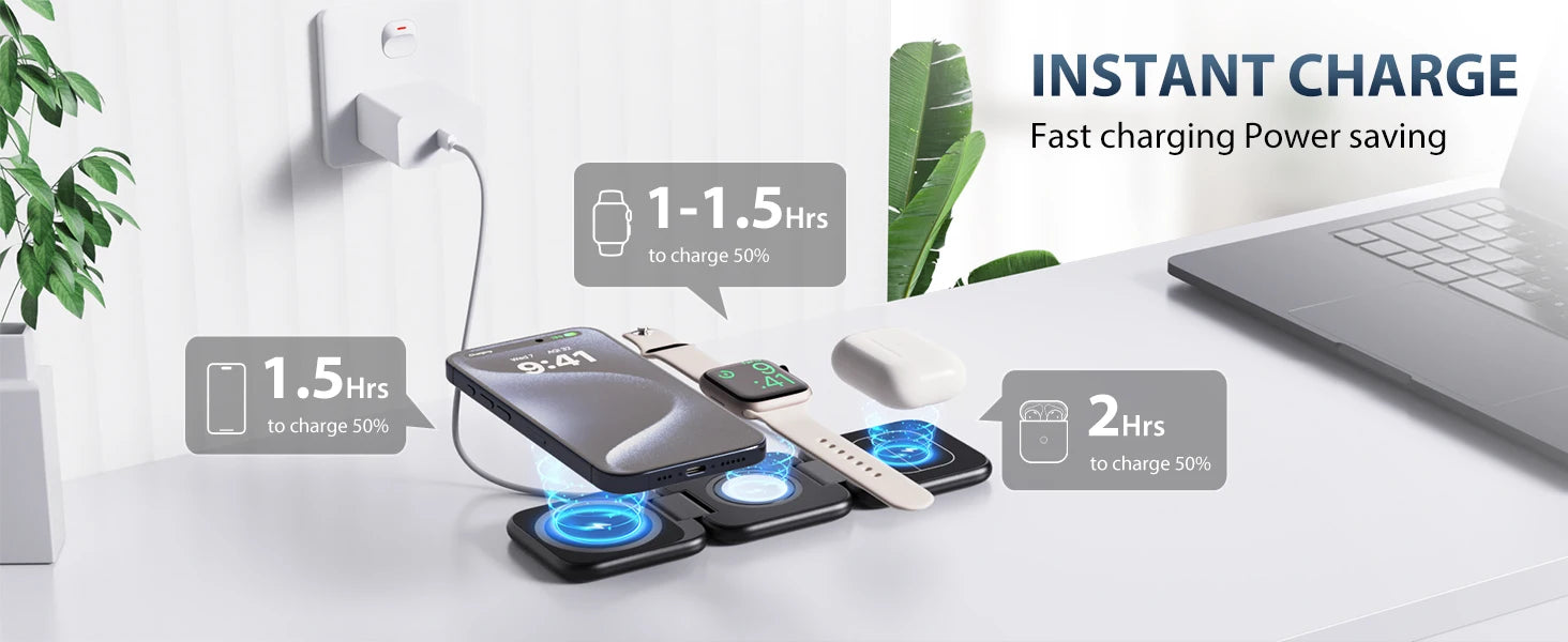 KUXIU X55 Magsafe Wireless Charging Station for iPhone 17 16 15 14 13 12 Pro/Max,5W for iWatch, AirPods,Foldable Phone Hold