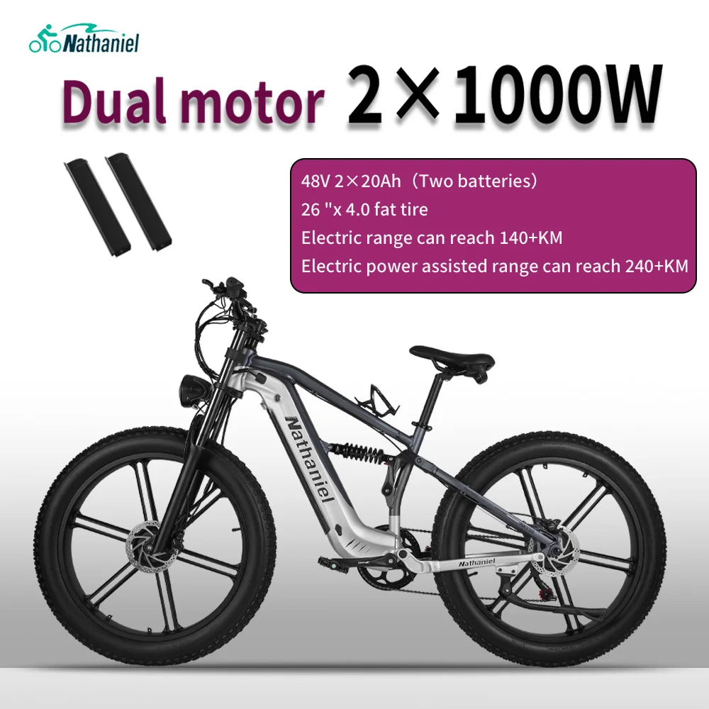 Nathaniel 2000W E-Bike SYR09 Dual Drive 26x4.0 Fat Tire 48V20AH Battery E-Mountain Bike Outdoor Sports All-Terrain Electric Bike