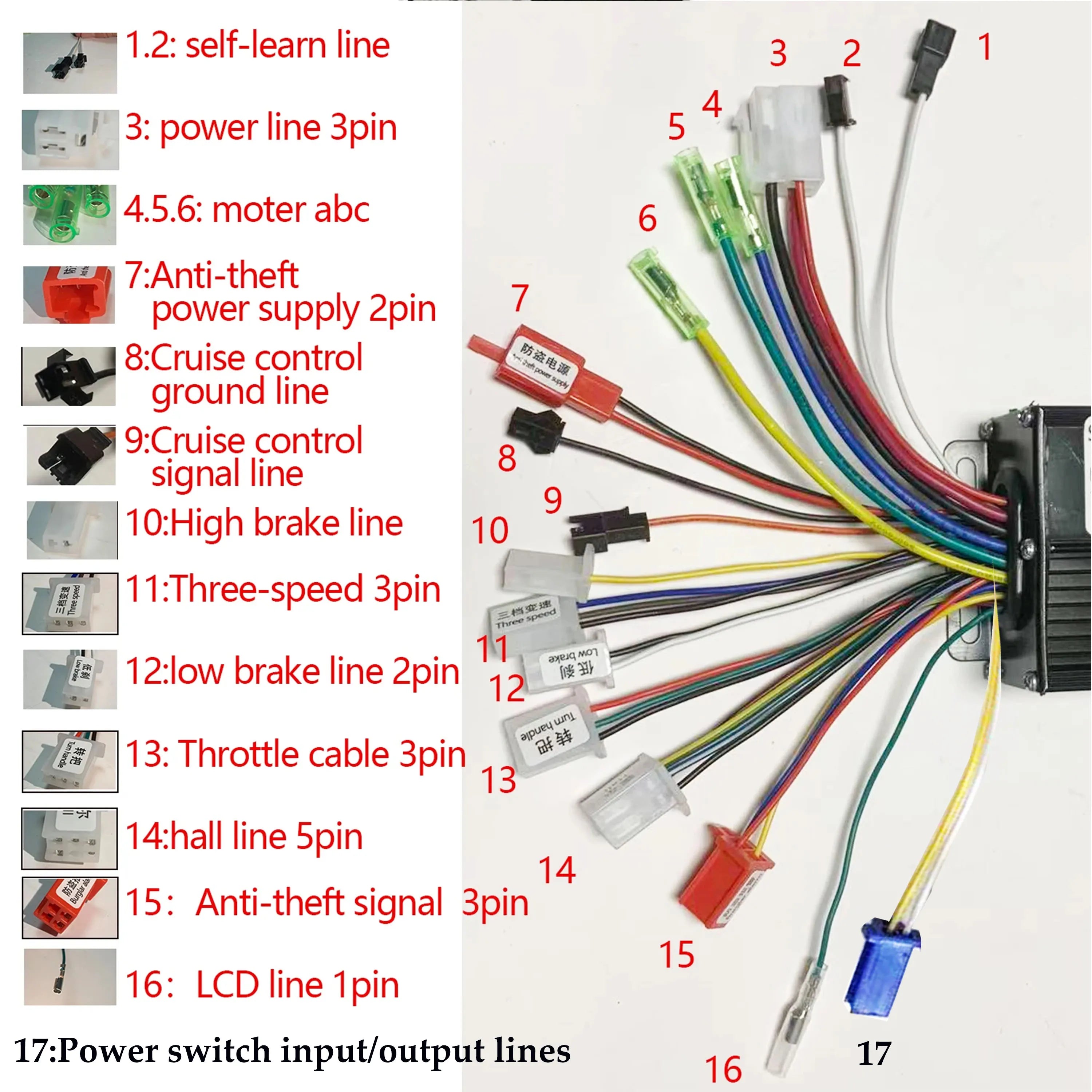 350-1000W 25A 30A 35A Brushless Motor sine wave Controller 36V 48V-64V and Battery display with lock Throttle for E-Scooter Bike