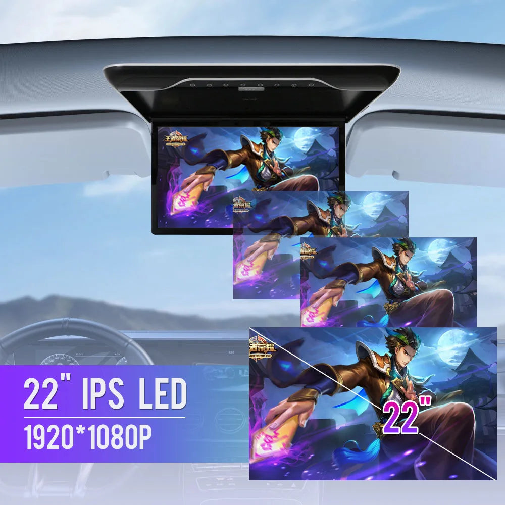 22 Inch Car Roof Monitor 1080P Flip Screen Top Multimedia Video Ceiling Roof Mounted Display With 16-color Ambient Light HDMI FM