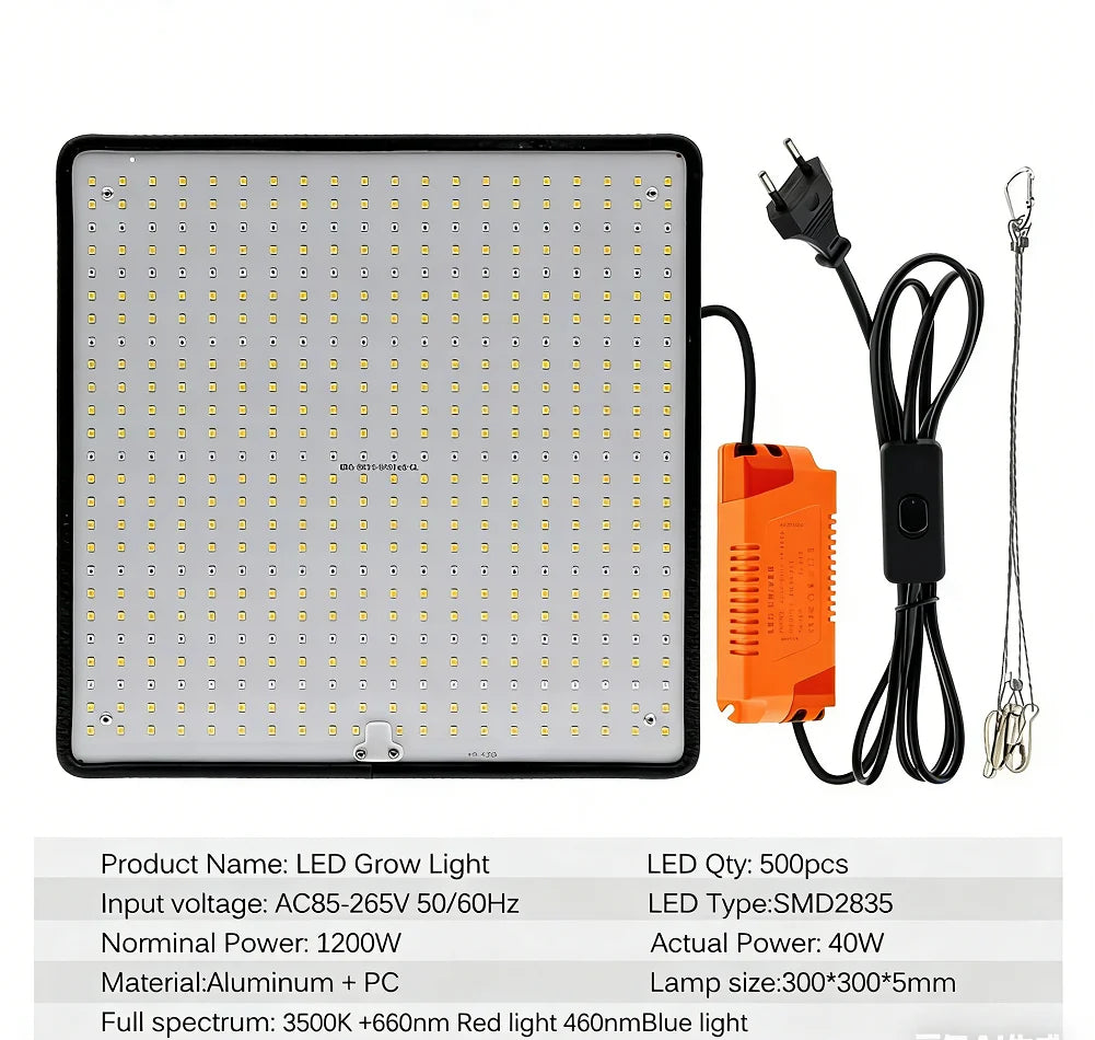 40W LED Grow Light Full Spectrum Phyto Lamp for Indoor Grow Tent Plants Growth AC85-240V Universal Voltage