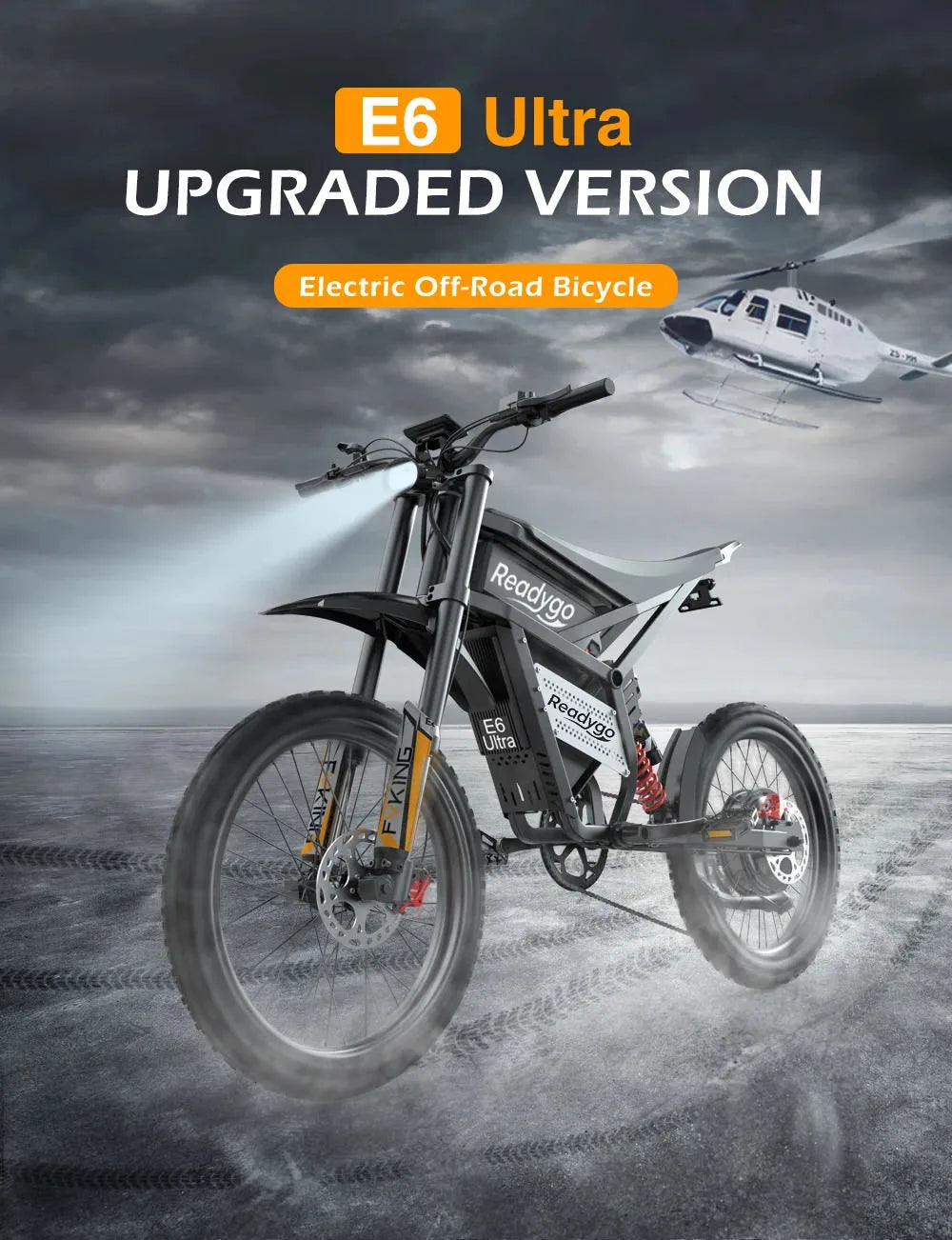 Readygo E6 Ultra Adult Off-Road Ebike 3000W Brushless Motor 60V 30AH Lithium Battery Electric Bicycle 85Km/h