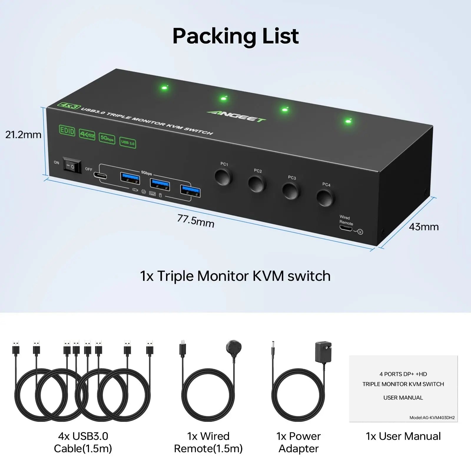 KVM Switch 3 Monitors 4 Computers 4K@60Hz 4K144Hz 8K260Hz,USB 3.0 HDMI Displayport KVM Switch Triple Monitor for Keyboard Mouse
