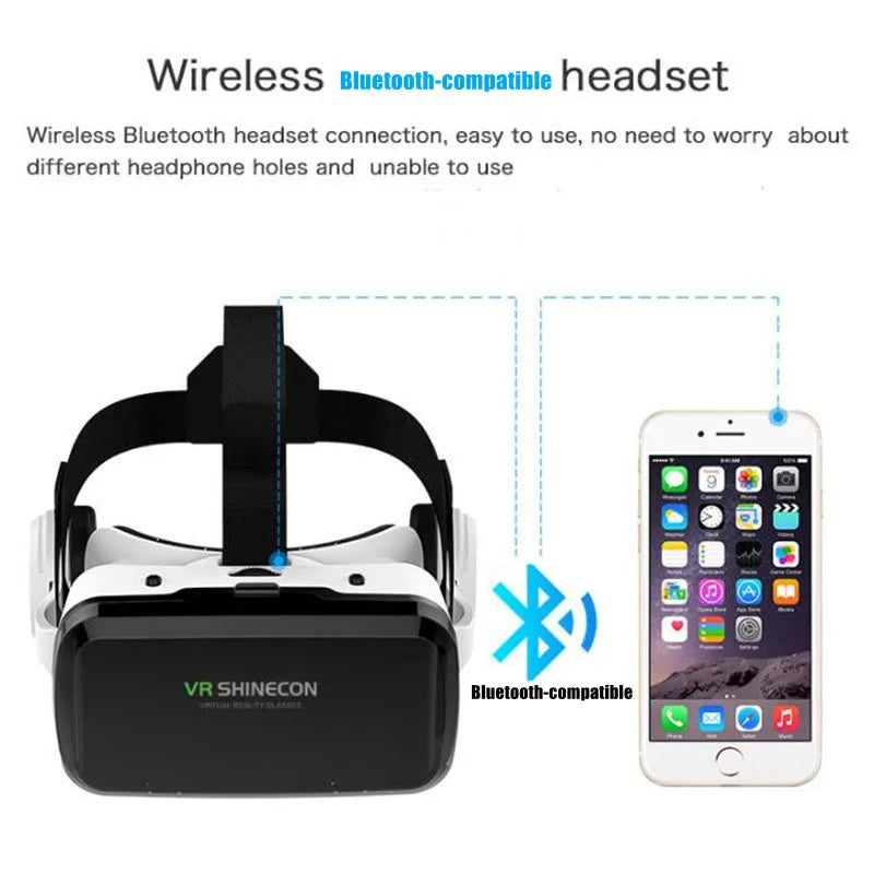 VR SHINECON Thousand Magic Mirror VR Glasses G04BS Bluetooth Headset Version 3D Virtual Reality Helmet Smartphone + Joystick