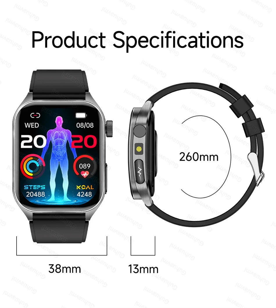 Smart Watch 650nm Dual probe laser health conditioning Blood oxygen Pressure Uric Acid Blood lipid ECG Smartwatch for Man Women