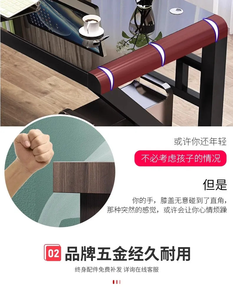Desktop Computer Desk, Desk, Student Home, Bedroom Tempered Glass Gaming Table, Workbench