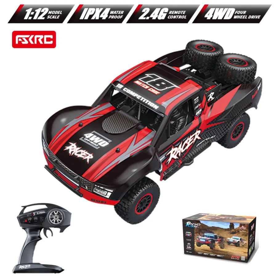 Hb-Rd1201-1204 1:12 Scale 4WD High-Speed Remote Control Car with LED Light 2.4GHz Frequency 45km/h RC Short Truck Toy Model