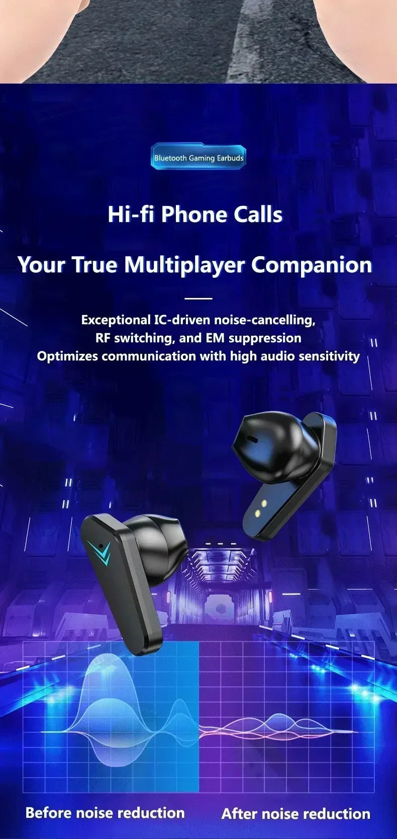 TWS Gaming Earbuds Wireless Bluetooth Earphones With Mic Bass Audio Sound Positioning 9D Stereo Music for all smartphones