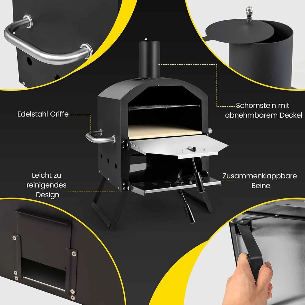 Outdoor Pizza Oven, 2-Layer Pizza Oven with Grill Grate, Pizza Stone, Pizza Shovel, Waterproof Cover, Heat Resistant Handles