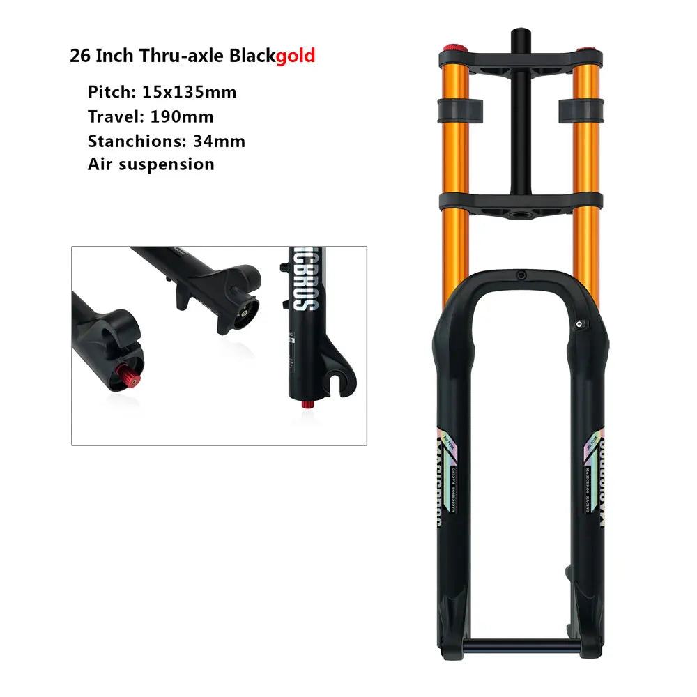 20x4.0 26*4.0 Dual Crown Motor Fork QR 9*135mm 15*135mm Beach Snow Bike Electric Fat Tire Bike Motorcycle Double Crown Air Fork