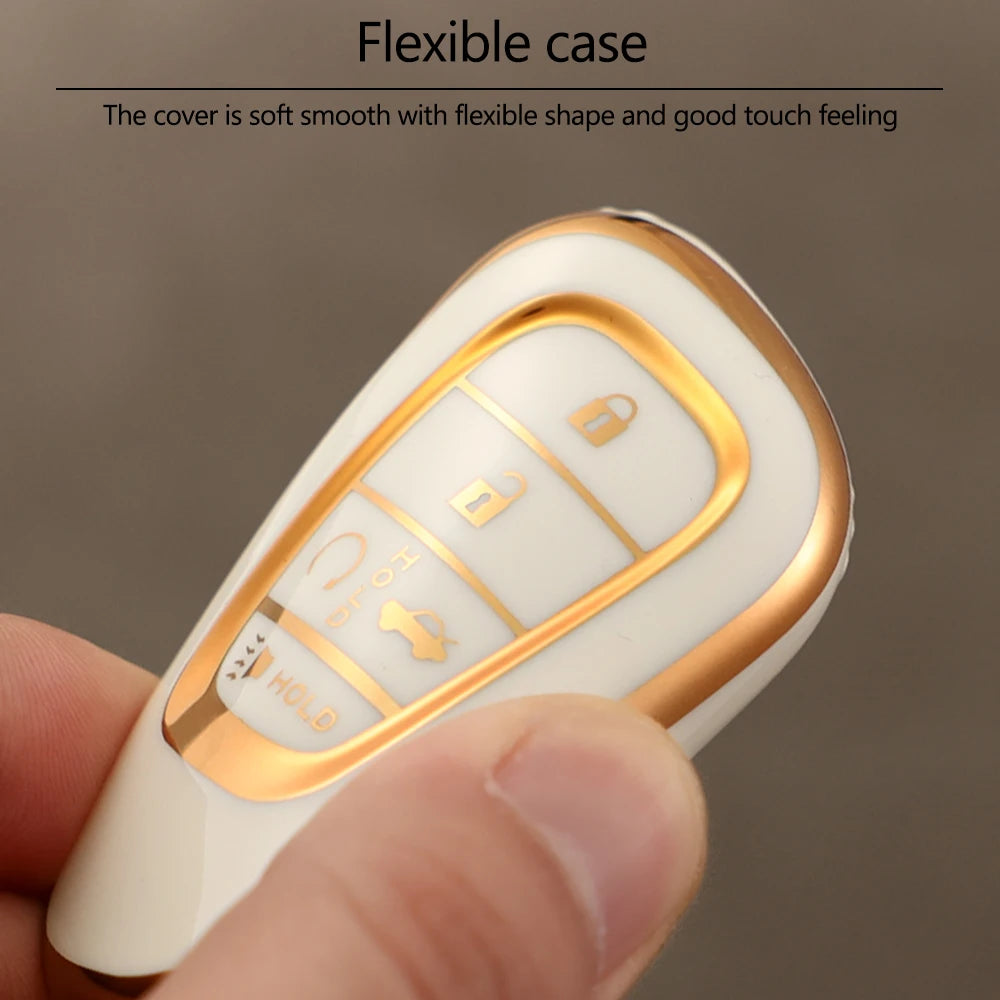 Key Fob Cover Case with Gold Trim and Detachable Keychain, Fits for Honda 2025 HR-V, CRV, Pilot, Accord, Civic Car Keys