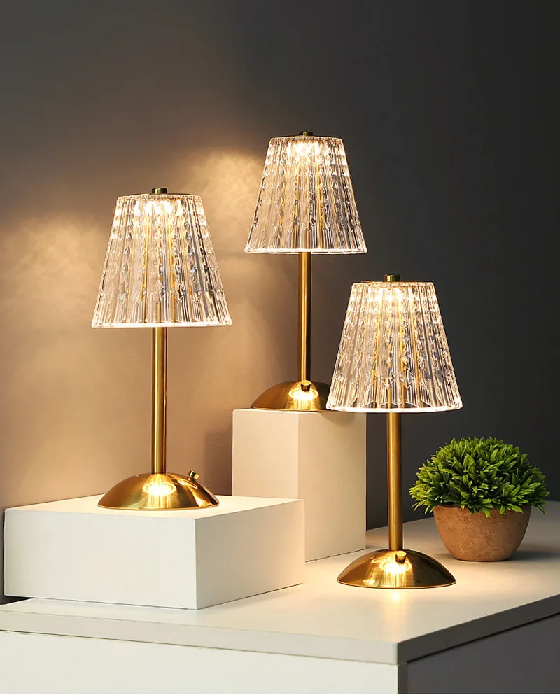 Nordic Crystal Rechargeable Table Lamp LED Bar Lamp Touch Dimmable Golden Desk Lamp Living Room Bedroom Hotel Lamp Bedside Lamp