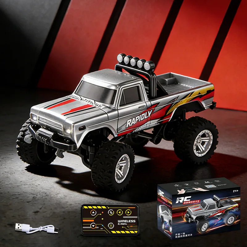 1：64 Mini Remote Control Off Road Truck Alloy Shell Rechargeable With Led Lights Anti Collision Night Play Electric Toy For Kids