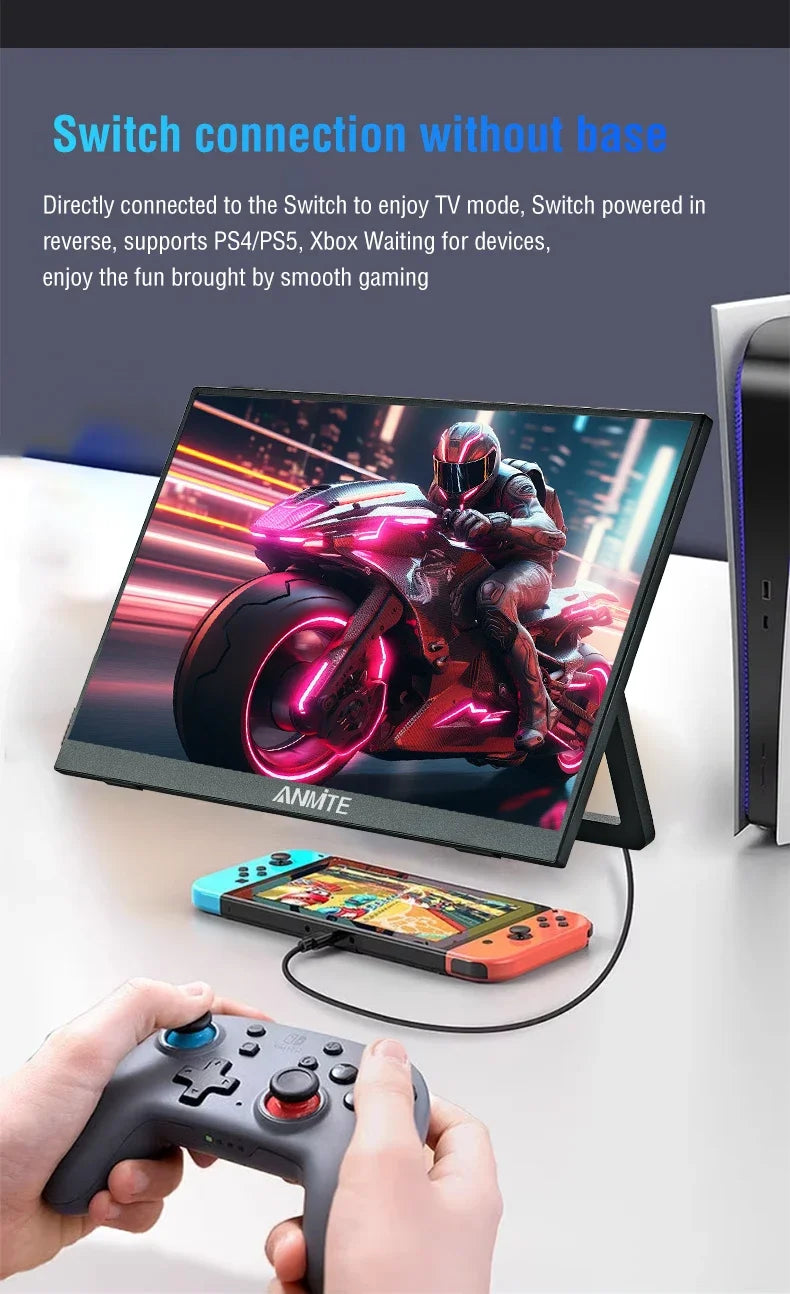 Anmite 14/16-Inch Portable Touch Monitor 1200P HDR 16:10 Low Blue Light For XBox PS4 / 5 Switch Cell Phone PC Loptop Extension