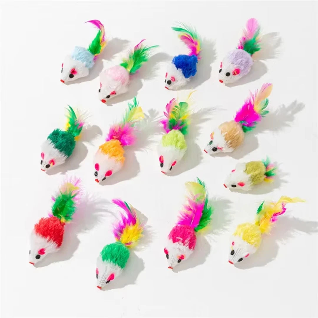Pet Cat Toys Interactive Cute Soft Fleece False Mouse Colorful Feather Funny Playing Training Toy for Cats Kitten Supplies