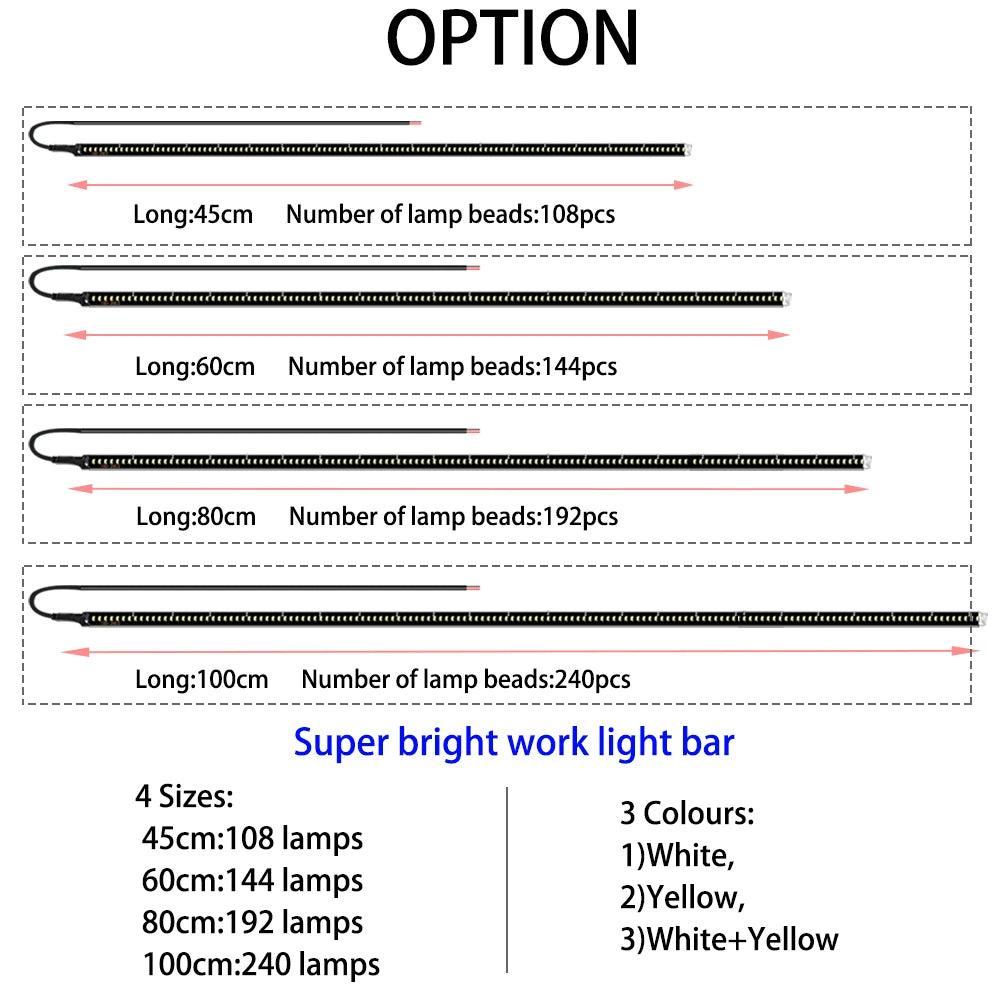 Car Side LED Light,17.8''-39.4'' Exterior Aluminum PCB Waterproof Work light strip, Night camping light strip, Indoor deco 2pcs
