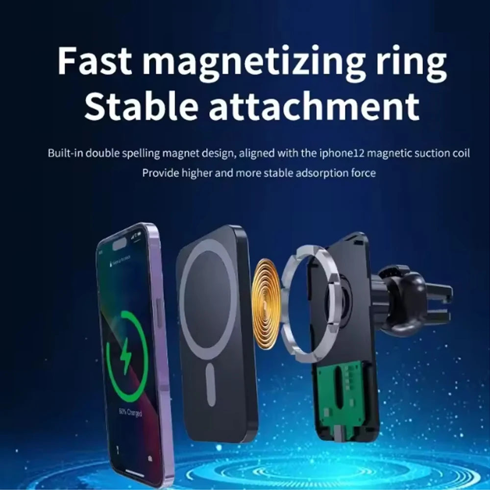 Magnetic Wireless Car Charger Air Vent Clip Phone Holder For Magsafe iPhone17 16 15 14 13 12 Pro Max Fast Car Charging Stand