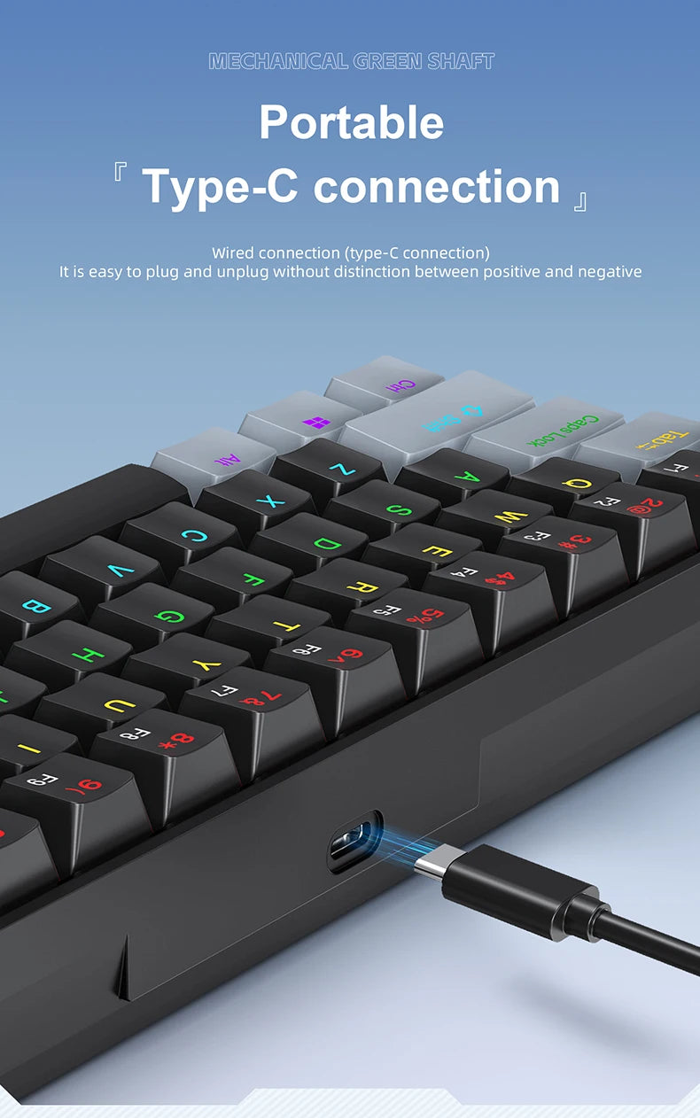 K61 Wired Mechanical Keyboard,61-key Design,1000Hz Return Rate,USB2.0 Full-speed Connection to Devices