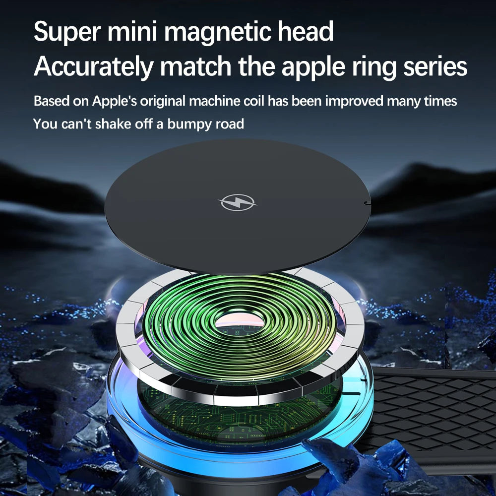 15w Car holder magnetic wireless charger compatible with iPhone MagSafe 17 16 15 14 13 12 car mount charger adjustable angle