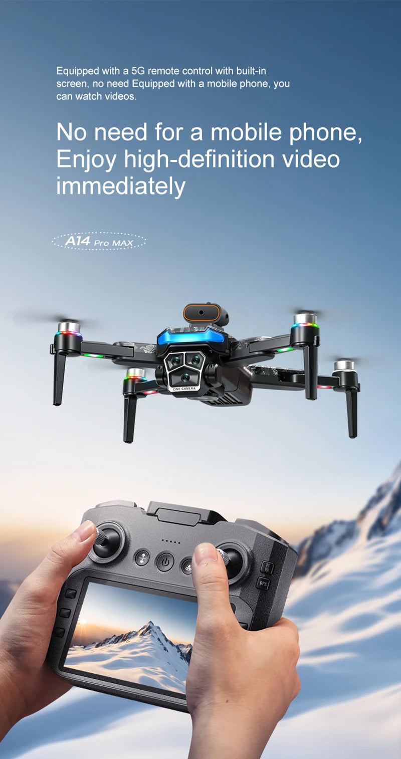 New A14ProMax 8K Drone 4.3Inch Screen Control GPS Brushless Motor Dual Camera Optical Flow Obstacle Avoidance Foldable RC UAV