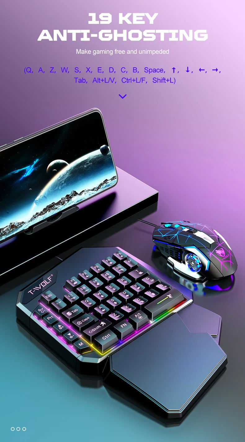 Mechanical Gaming Keyboard Kit 5 In 1 Set One Hand Keyboard 5D Mechanical Gamer Mouse Converter Mobile Game Pro Converter
