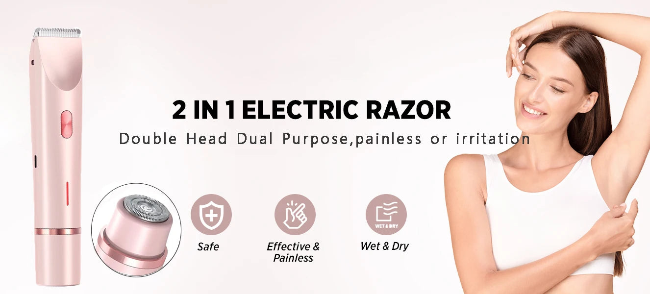 Electric Shaver for Women Electric Razor for Womens Bikini Legs Underarm Public Hairs Rechargeable Trimmer with Detachable Head
