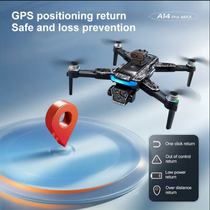 New A14ProMax 8K Drone 4.3Inch Screen Control GPS Brushless Motor Dual Camera Optical Flow Obstacle Avoidance Foldable RC UAV