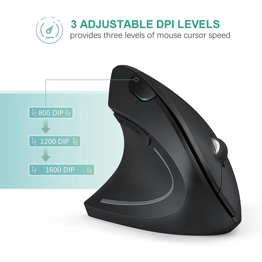 Wireless Mouse Vertical USB 2.4GHz Ergonomic 800/1200/1600 DPI 6 Mute Buttons For MacBook Tablet Laptops PC Computer Accessories
