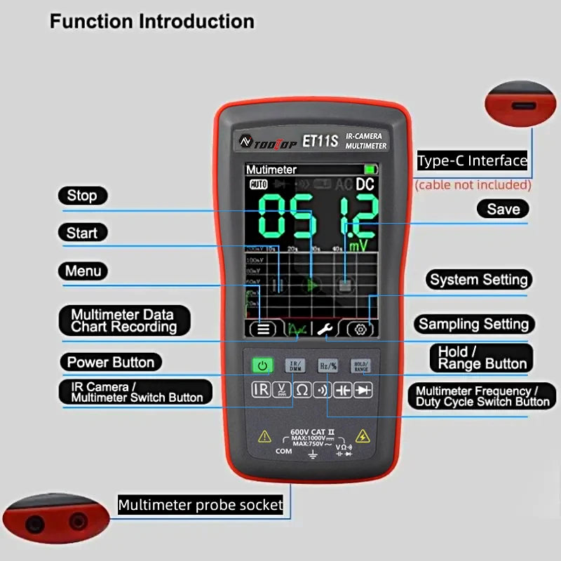 TOOLTOP ET11S 24x32 Thermal Imager 2.8 Inch Thermal Imaging Camera AC DC 4000 Counts Multimeter -40~300℃ Temperature Measurement