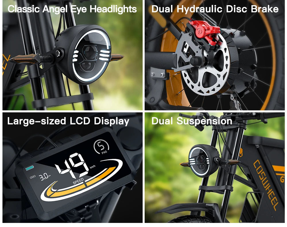Coswheel Electric bike for Adult 2000W 60V Off-Road Motorcycle Mountain Bikes 20Inch Electric bike Fatbike Motorcycles ebike