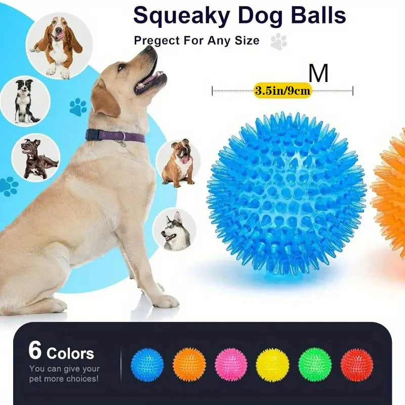 Pet Dog Toys Dog Squeaky Ball Toy Pet Dental Chewing Tooth Cleaning TPR Sounding Ball Dog Thorn Interactive Burr Balls Supplies