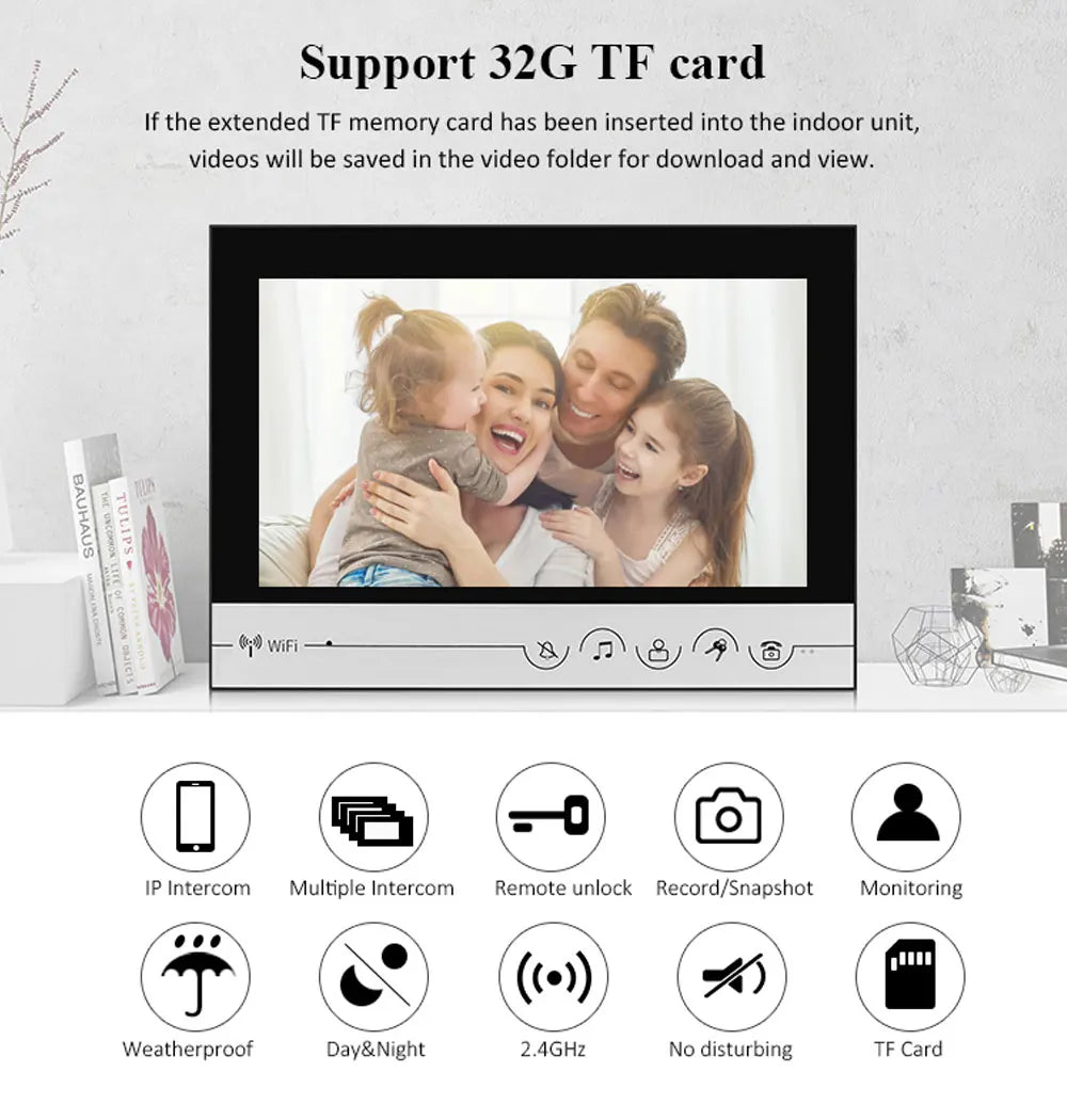 9Inch TFT Monitor  Wired WIFI IP Doorbell Rifd Card/Password  Acess Control Video Door Phone Intercom Visual Peephole Viewer