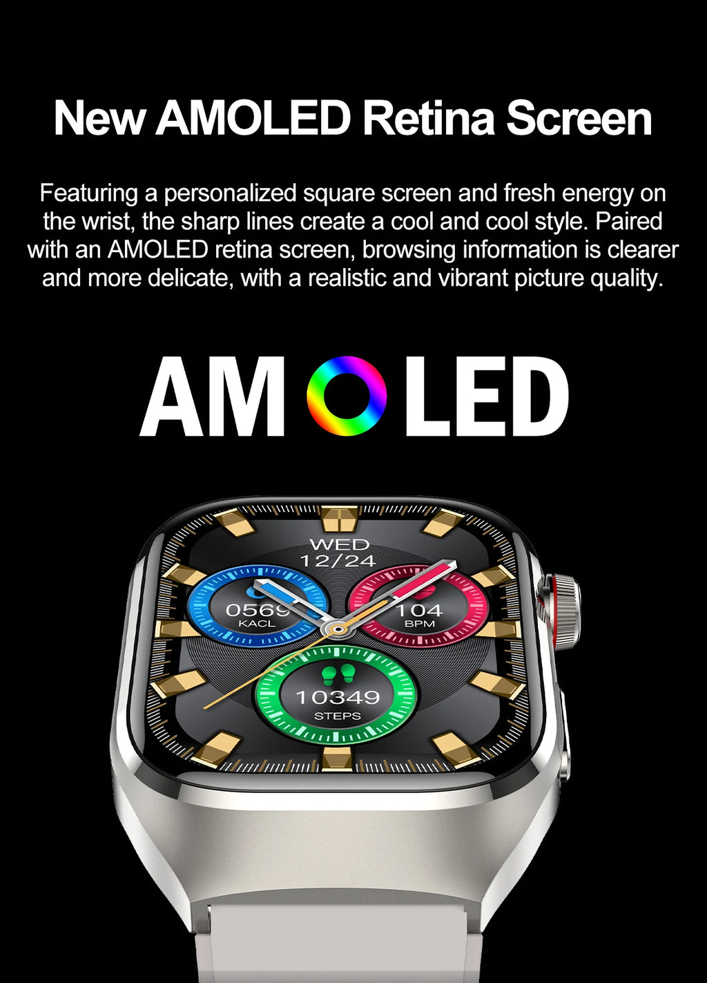 2026 New Smart Watch 2.04-inch AMOLED Screen Bluetooth Call IP68 Waterproof 650mA Sports Smartwatches Men Android Military-Grade