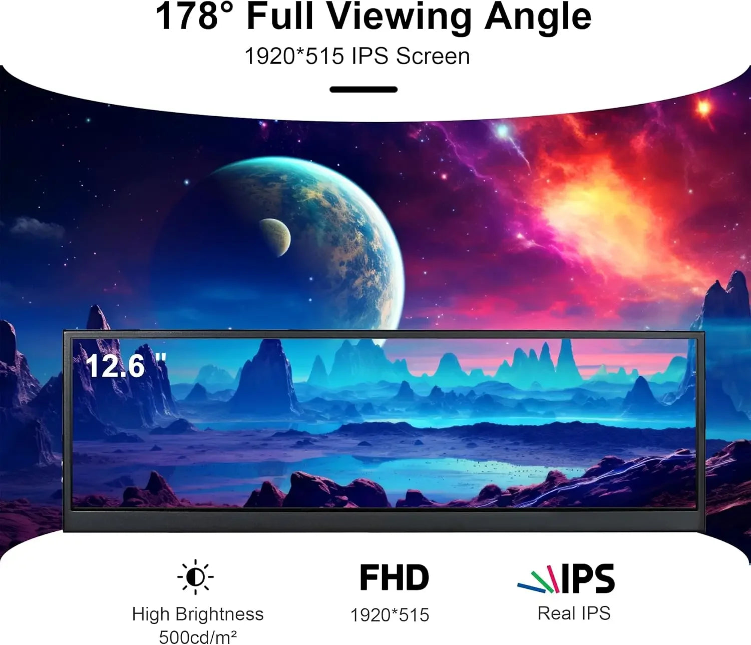 Wisecoco 12.6 Inch Secondary Screen IPS Touch Monitor Stretched Bar LCD Display 1920X515 for Aida64 Sub CPU GPU Display Laptop