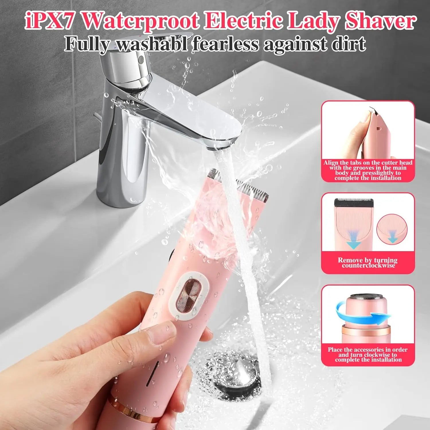 Electric Shaver for Women Electric Razor for Womens Bikini Legs Underarm Public Hairs Rechargeable Trimmer with Detachable Head