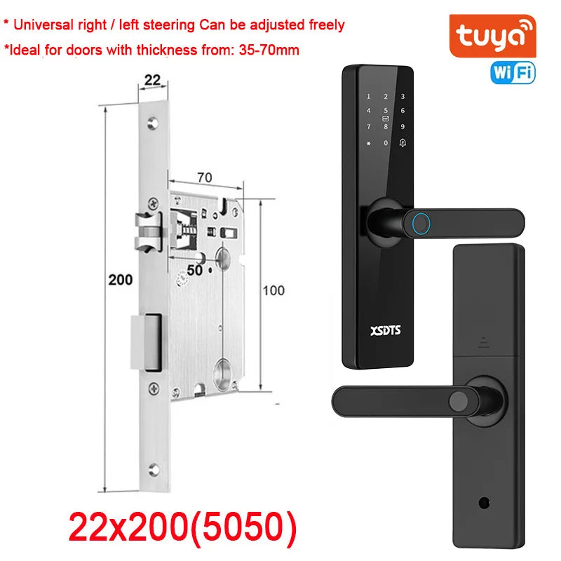 Electronic Smart Door Lock With Biometric Fingerprint Smart Card Password Key Unlock USB Tuya APP Emergency Charge lock For home