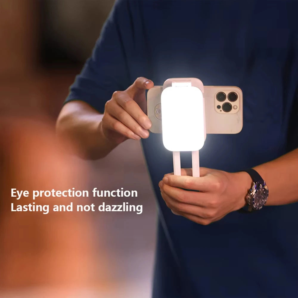 Portable Fill Light Desktop Integrated Folding Phone Stand Live Three Color Outdoor LED Light USB Rechargeable Photo Lamp