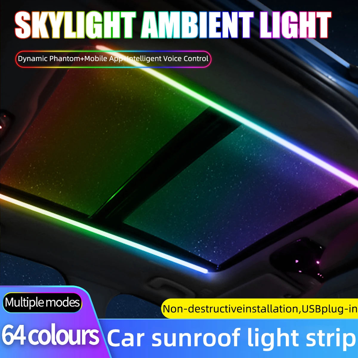 LED light strip for Car sunroof 150cm Acrylic LED Decorative light strip Interior lights Car Skylight ambient light multicolour