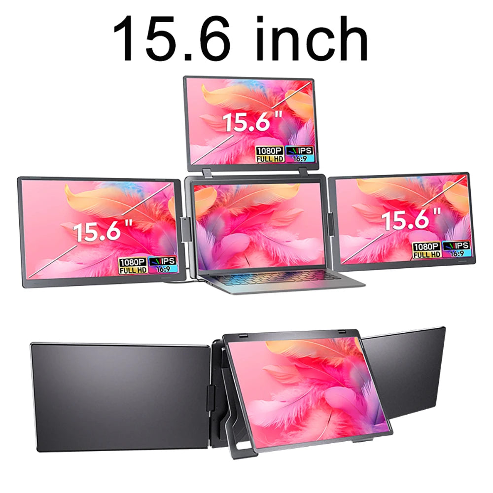 Triple Screen LCD Monitor for Laptop Portable FHD Display Secondary Notebook Monitor with Single Cable Sub Screen 14 inch