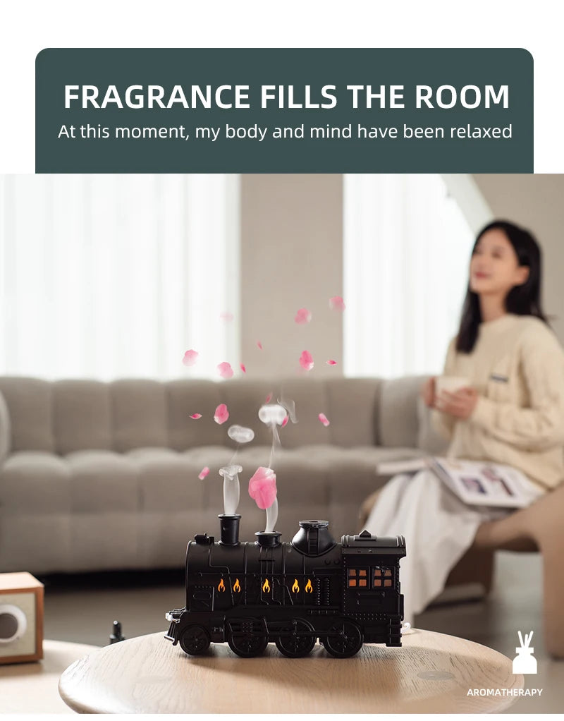 Essential Oil Diffuser Train Humidifier 300ml Two Mist Modes Aromatherapy Diffuser Two-color Lighting Humidification for Home