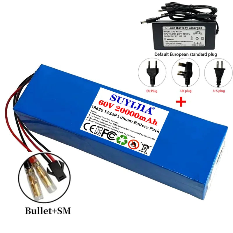 Air fast transportation 60V New Full Capacity Power 18650 Lithium Battery 20ah Lithium Battery Pack 16S4P Suitable for 250-2000W