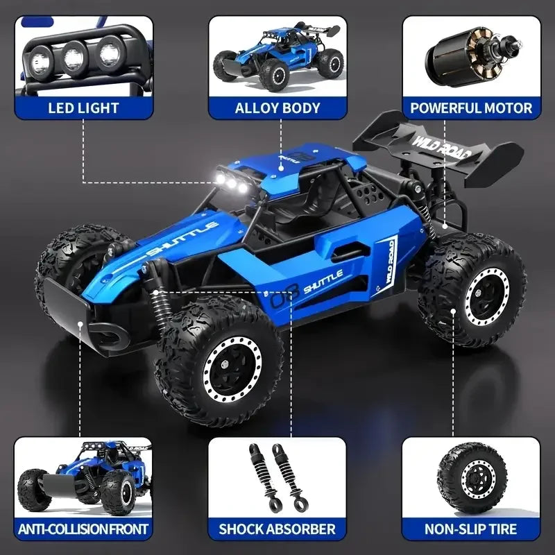 1:16 Scale Remote Control Monster Truck High Speeds 20KMH Off-Road RC Car with LED Lights for Adults Kids Durable Gift Ready for