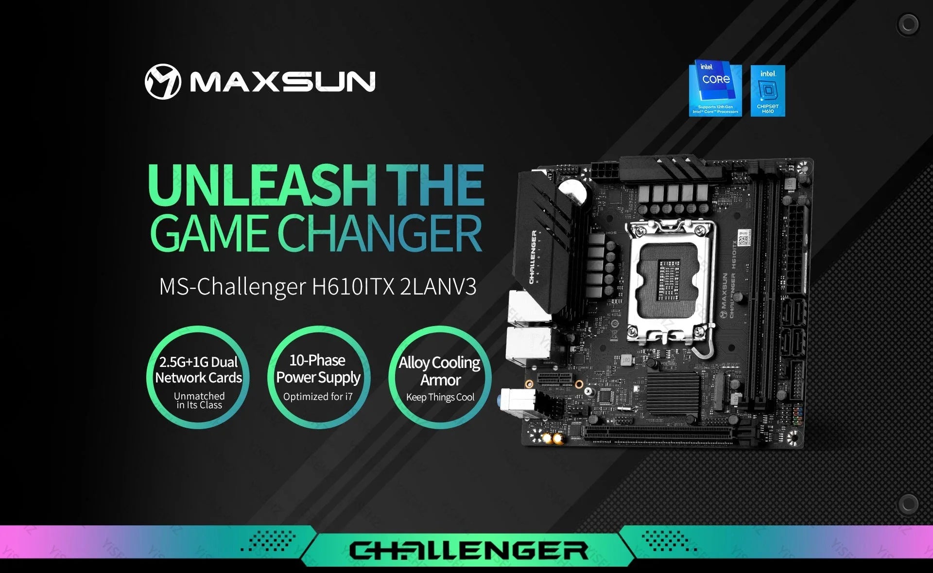 H610 ITX Motherboard Set With Core 12th/13th Gen CPU 2*16GB 32GB 3200Mhz DDR4 Memory Support 2LAN MS-Challenger DIY Kit