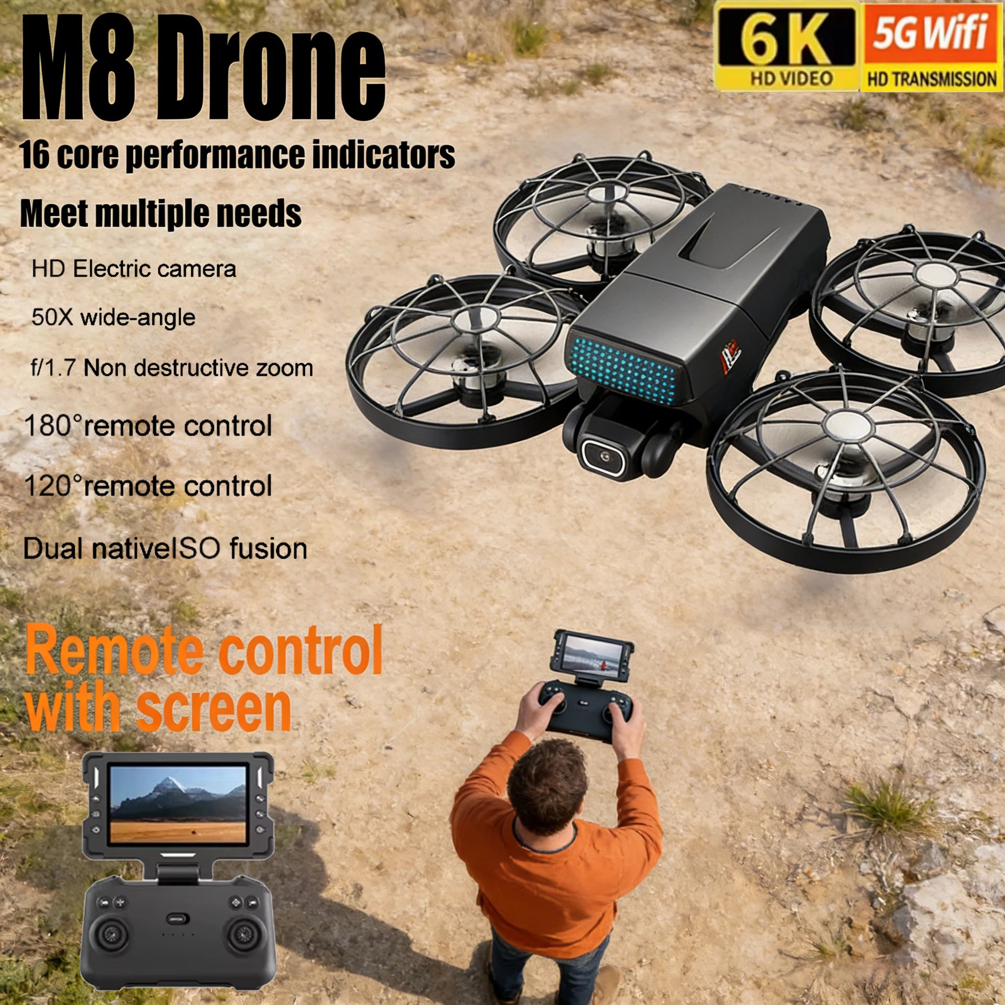 Aerial Photography Drone with 8K Camera -M8 GPS FPV Foldable Quadcopter Follow Me Mode Auto Return 5G WiFi RC Toy Gift for Adult