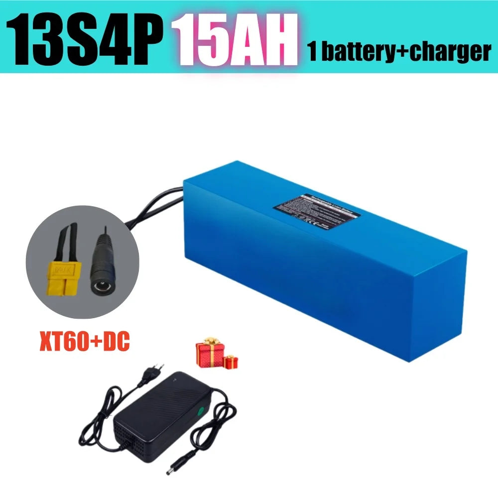 13S4P 48V 15Ah battery pack with 30A BMS, suitable for 48V250-1500W motor XT60 connector lithium ion battery 18650.00